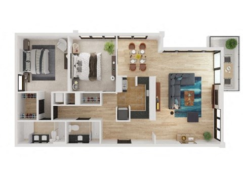 Floor plan for 2 beds, 2 baths, 1380 sqft